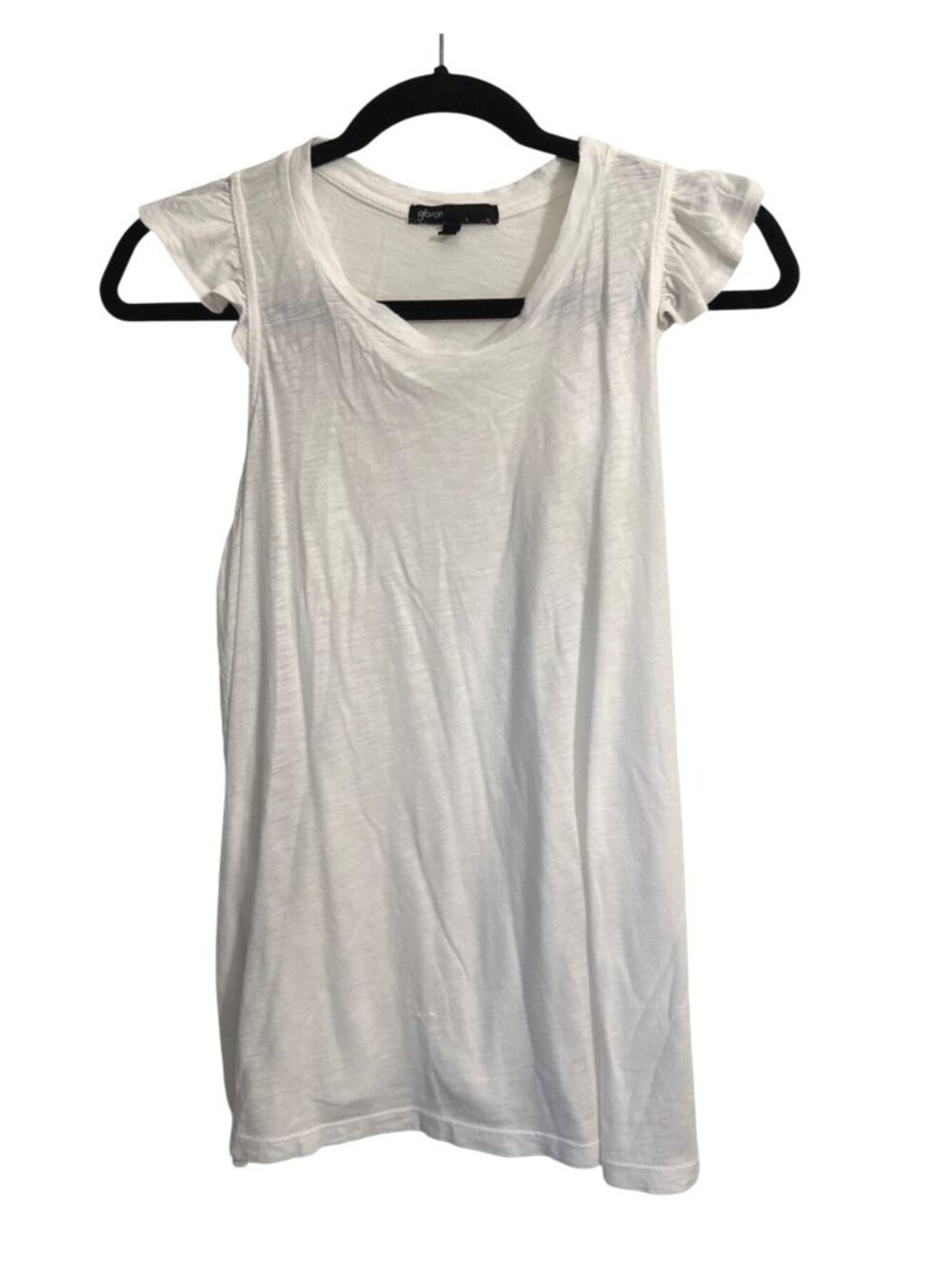 Gibson White Ruffle Sleeve Scoop Neck Top XS Modal Cotton Blend